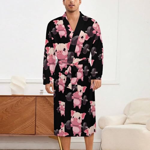 Piggy Weight Lifting Soft Robe Long Sleeve Bathrobes V Neck Sleepwear Spa Robes with Belt Men Woman2