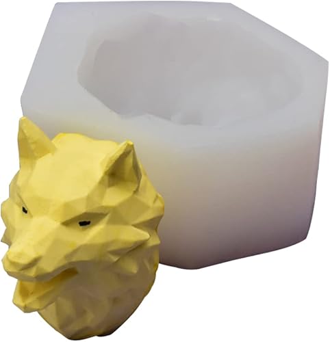 1 molde de silicona con forma de cabeza de lobo geométrico 3D para hornear, cubitos de hielo, pasteles, chocolate, decoración, yeso, fondant,