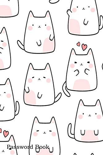 Password Book: Include Alphabetical Index With Cute White Cat Kitten Cartoon Doodle Pattern