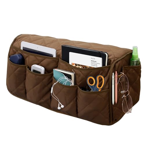 Gloserin Armchair Caddy Remote Control Holder for Recliners Sofa Armrest Organizer Non Slip Recliner Organizer Couch Caddy with 14 Pockets Storage for TV Remote Phone Magazine (Brown)
