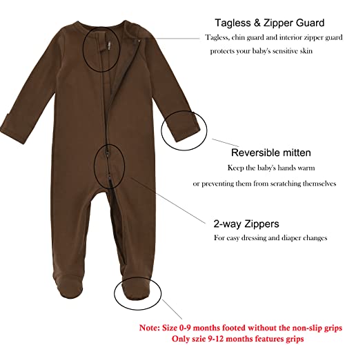 Aablexema Baby Pajamas with Feet and Mittens 2-Pack Zip Up Infant Cotton Long Sleeve Footies Sleep and Play2