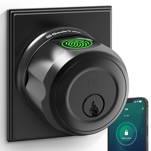 GeekTale Cerradura de puerta de huellas dactilares, cerradura de puerta de entrada sin llave, cerradura inteligente para puerta delantera, giro para bloquear y desbloquear, fácil instalación, perfecto