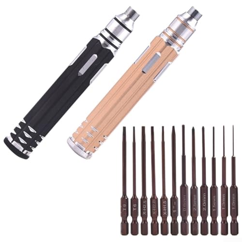 Juego de destornilladores hexagonales 12 en 1 para vehículos RC para robótica y reparaciones del hogar con características magnéticas y ergonómicas (negro)