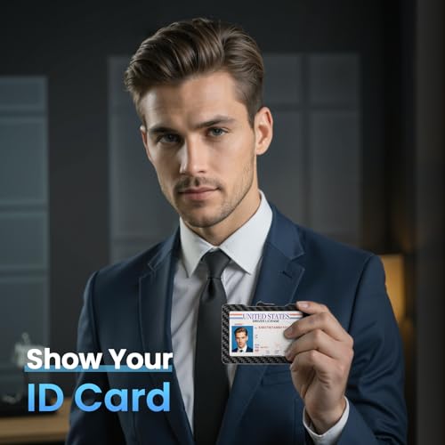 Minimalist Wallet for Men, Slim Aluminum Metal Money Clip Card Holder, RFID Blocking Pop Up Card Case, Mens Wallet with ID Window, Front Pocket Wallet, Gifts for Him (Carbon Fiber)3