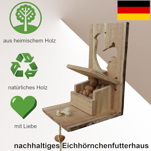 Eichhörnchen-Futterhaus mit Klappe – Tiergerechte, besonders große Futterstation aus Holz mit Seil für akrobatischen Spaß