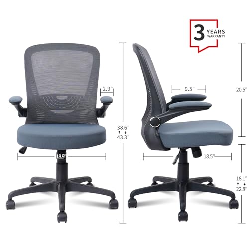 Image of CLATINA Ergonomic Office Desk Chair, Office Guest Chair Reception Mid Back Mesh Office Chair Ergonomic Swivel Grey Mesh Computer Chair Flip Up Arms with Lumbar Support Adjustable Height Task Chair
