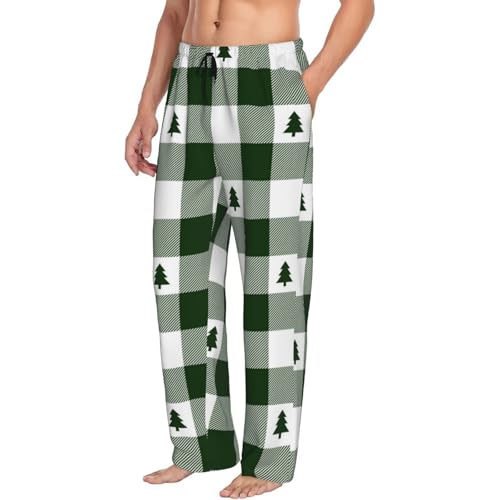 Green White Christmas Tree Lumberjack Plaid Mens Pajama Pants Comfy Lounge Pants Casual Pjs Bottoms2