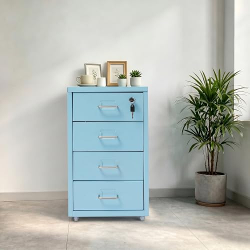 Image of 4 Drawer File Cabinet with Lock Steel Mobile Filing Cabinet for Office Home