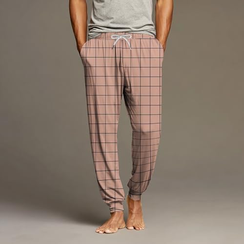 Mens Pajama Pants Plaid Lightweight Loungewear Jogger Sleep Pants with Pockets Drawstring Elastic Waist Night Bottoms2