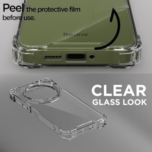 Image of Outlouders Back Cover for Redmi A4 5G / Redmi 14C 5G / Poco C75 5G Clear Transparent PC + TPU Bumper Case with Raised Edges for Shockproof Protection (Transparent)