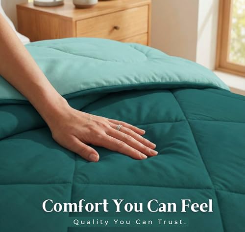 Image of VAS COLLECTIONS Double Size Cotton Reversible Comforter (228x254 cm) | 220 GSM Soft & Breathable AC Quilt | Lightweight All Season Bedding for Double Bed (Deep Sea Teal)