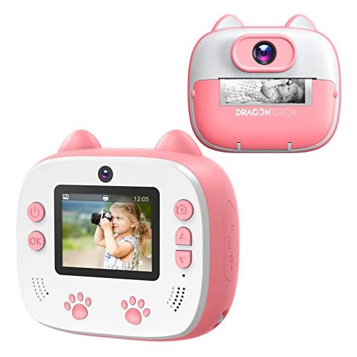 Dragon Touch Cámara Instantánea, Cámara de Fotos para Niños 26MP FHD 1920*1080 con Cámara Dual, Papel de impresión, Pegatinas, Bolígrafos de Colores, Bolsa de Cámara, Type C, 1000mA, InstantFun2 Rosa