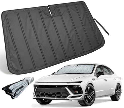 Image of Sun Shade for Hyundai Sonata 2020-2025, Custom Fit Forte 2019-2025 | Thickened Accordion Car Front Window Sunshade - Foldable Aluminum UV Protection Windshield Sun Visor Shield with Storage Bag