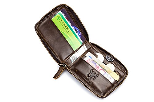 Novatech BULLCAPTAIN Leather Wallet Zipper Men Wallet, Mens RFID Antimagnetic Genuine Leather 11 Card Slots Wallet Coin Purse Wallet Credit Card Holder (Brown), Large4