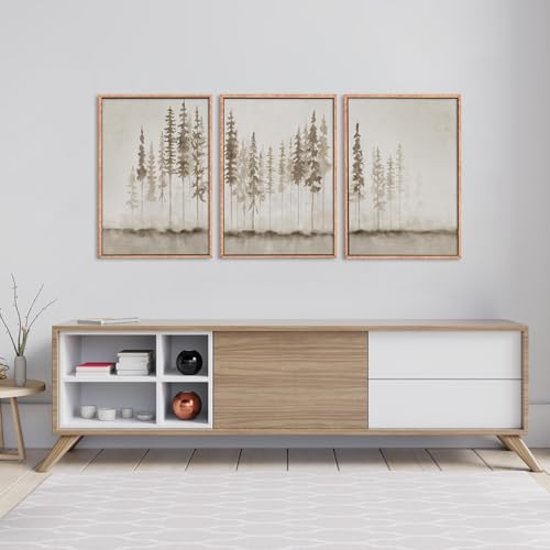 Ausril Large Misty Forest Framed Canvas Art Print Set, Modern Foggy Pine Tree Wall Decor, Pastel Nature Landscape, Abstract Foggy Forest Plant Art for Living Room, Bedroom, Office - 16" x 24" x 3 by Ausril - Image 5