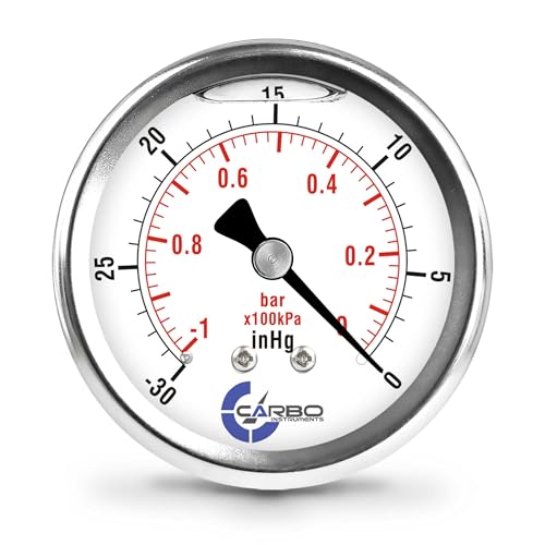 Image of Vacuum Pressure Gauge 0 to -30 inHg with NIST Traceable Certificate, Calibrated in USA Lab, 2.5 inch Dial, 1 /4 NPT Back Mount, ASME Grade A, 304 SS Case, Brass Wetted Parts, inHg /Bar