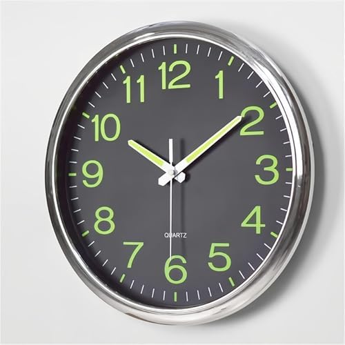 12 Inches Night Light Wall Clocks -with Silent Non-Ticking Glowing Function - Big Solid Numbers Easy to Read Both Day and Night (Black)