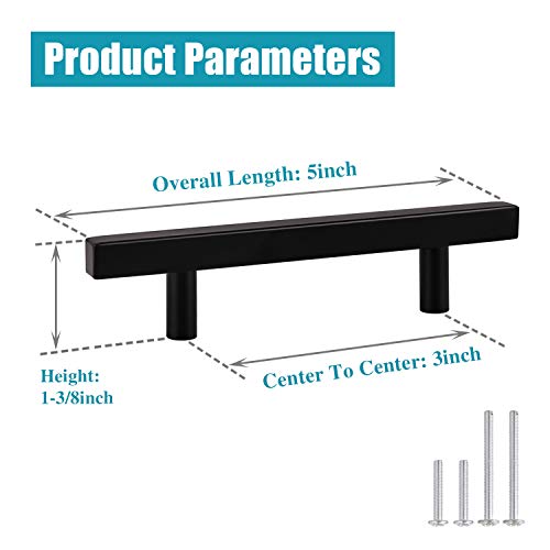 KNOBWELL 20 Pack Black Stainless Cabinet Pulls, Matte Black Drawer Pulls, 3