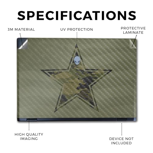 Image of Carbon Fiber Laptop Skin Compatible with Alienware M16 R2 (2024) - Army Star - Premium 3M Vinyl Protective Wrap Decal Cover - Easy to Apply | Crafted in The USA by MightySkins