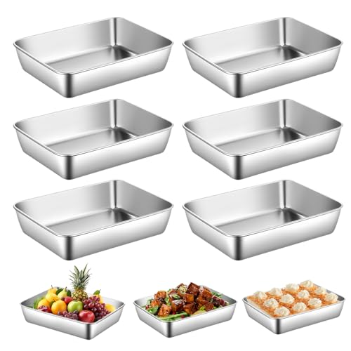 Behogan Lot de 6 bols à panure en acier inoxydable rectangulaires - 25,5 x 20 x 5,5 cm - Bol polyvalent pour paner - Rectangulaire - Pour poissons, viandes et légumes