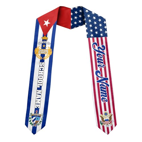MonkeyVan Personalized Cubans American Flag Graduation Sash 2025, Cubans Graduation Sash, Cuba Graduation Stole Custom Cbs1