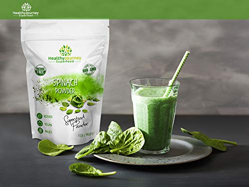 HealthyJourney Superfood - Spinach Powder - 100% Pure - Non-GMO - Pesticide Free - Vegan - Gluten Free - Kosher - Rich in Vitamin C and K - 1 LB
