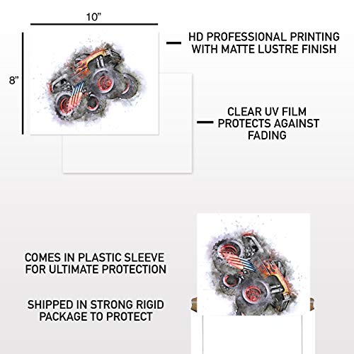 Monster Truck Wall Art - Monster Truck Wall Decor Poster Decor For Boys Bedroom, Monster Truck Poster Wall Art Boy Room Decor - Monster Jam Posters - Boys Bedroom Monster Truck Poster - Set Of 4 (8X10) Unframed #TOP2