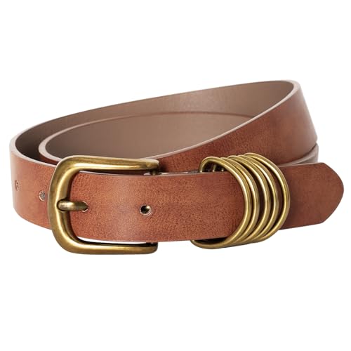 Brown Belt for Women Fashion Womens Casual Belts Ladies Stylish Waist Belt with Vintage Buckle for Jeans Pants