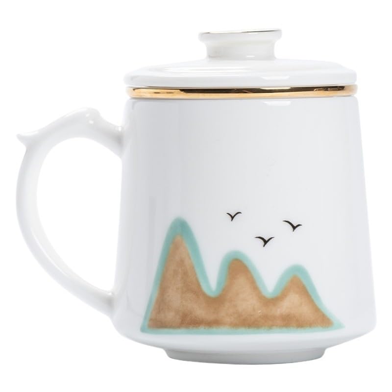 Tasse à thé Tasse à eau en porcelaine de jade avec doublure filtrante, tasse de bureau avec couvercle Récipient de trempage