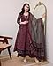 DREAMANGEL FASHION Women Party Wear Printed Anarkali 3/4 Sleeve Kurta and Pant Set with Dupatta (Wine, Medium)