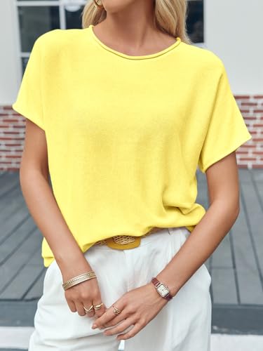 Image of Saodimallsu Women's Short Sleeve Lightweight Casual Crewneck Loose Fit Knit T-Shirt