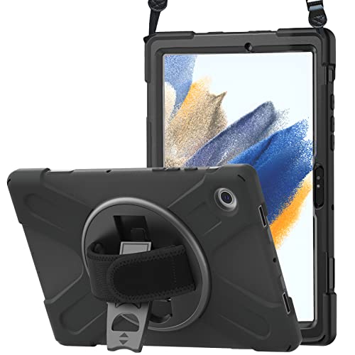 Procase Galaxy Tab A8 Case 10.5 Inch 2022 (Sm-X200/X205/X207), Rugged Heavy Duty Shockproof Case With Hand Strap Rotating Kickstand Protective Cover Case For 10.5" Galaxy Tab A8 2022–Black #TOP12