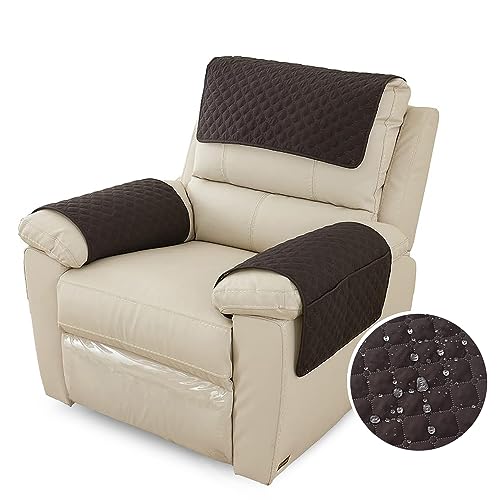FANSU Armchair Covers for Arms Headrest Cover for Armchair Waterproof Slipcover with Side Pocket Nonslip & Washable & Abrasion Furniture Protector for Cat Dog Pets (1 Seater,Black)