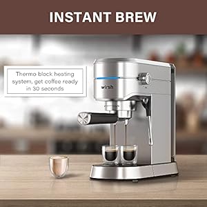 Wirsh espresso machine20 bar espresso maker with commercial steamer for latte and cappuccino expresso coffee machine with 42 oz removable water tankstainless steel home barista  urban country home decor