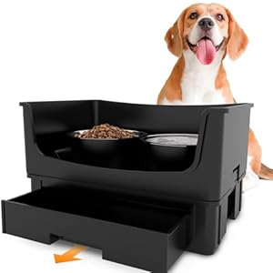 Mess Proof Raised Dog Bowls,Elevated Dog Bowl Stand Set 2 Stainless Steel Food Bowls,Splash Water Collection Non-Slip Medium Sized Feeding Table