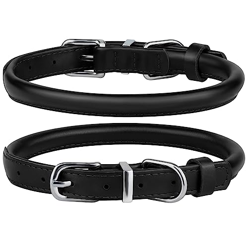 Bronzedog Rolled Leather Dog Collar For Small Medium Large Dogs With Qr Id Tag (M: 14-16 Inch, Glossy Black) #TOP3