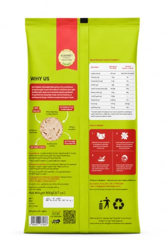 Image of Gourmet Staples Protein Atta (Pack of 3), 28g Protein Per 100g, 11g Protein Per Roti, Black Wheat, Pea Isolate, Soy Isolate & Brown Rice Isolate, High Fibre, Low GI, No Preservatives, Zero Additives, Soft & Fluffy Rotis, For Weight Management & Muscle Support