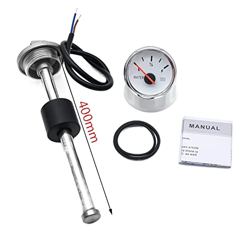 52mm水位ゲージ +100-600mm水位センサー0-190オームフィットボートカー燃料レベルゲージメーターと赤いバックライト9-32V ボート車トラック用(400mm)