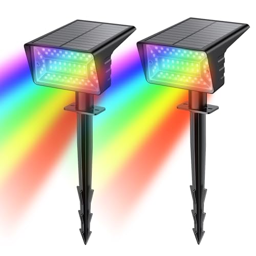 LAMKEEP Solar Spot Lights Outdoor with 7 Lighting Modes RGB,