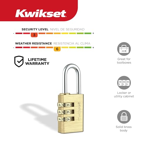 Kwikset Brass Combination Padlock, 3-Digit, 1-1/8" Body, 1" Shackle by Kwikset - Used condition - Image 2