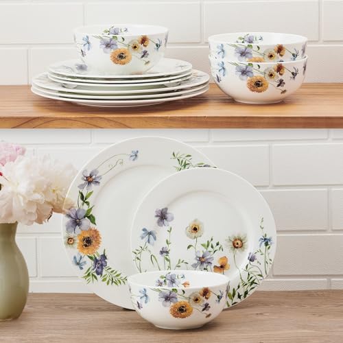 Mikasa Audrina Water Color Flowers Bone China Lightweight Chip Resistant 12 Piece Dinnerware Set, Service for 4, White by Mikasa - Image 5