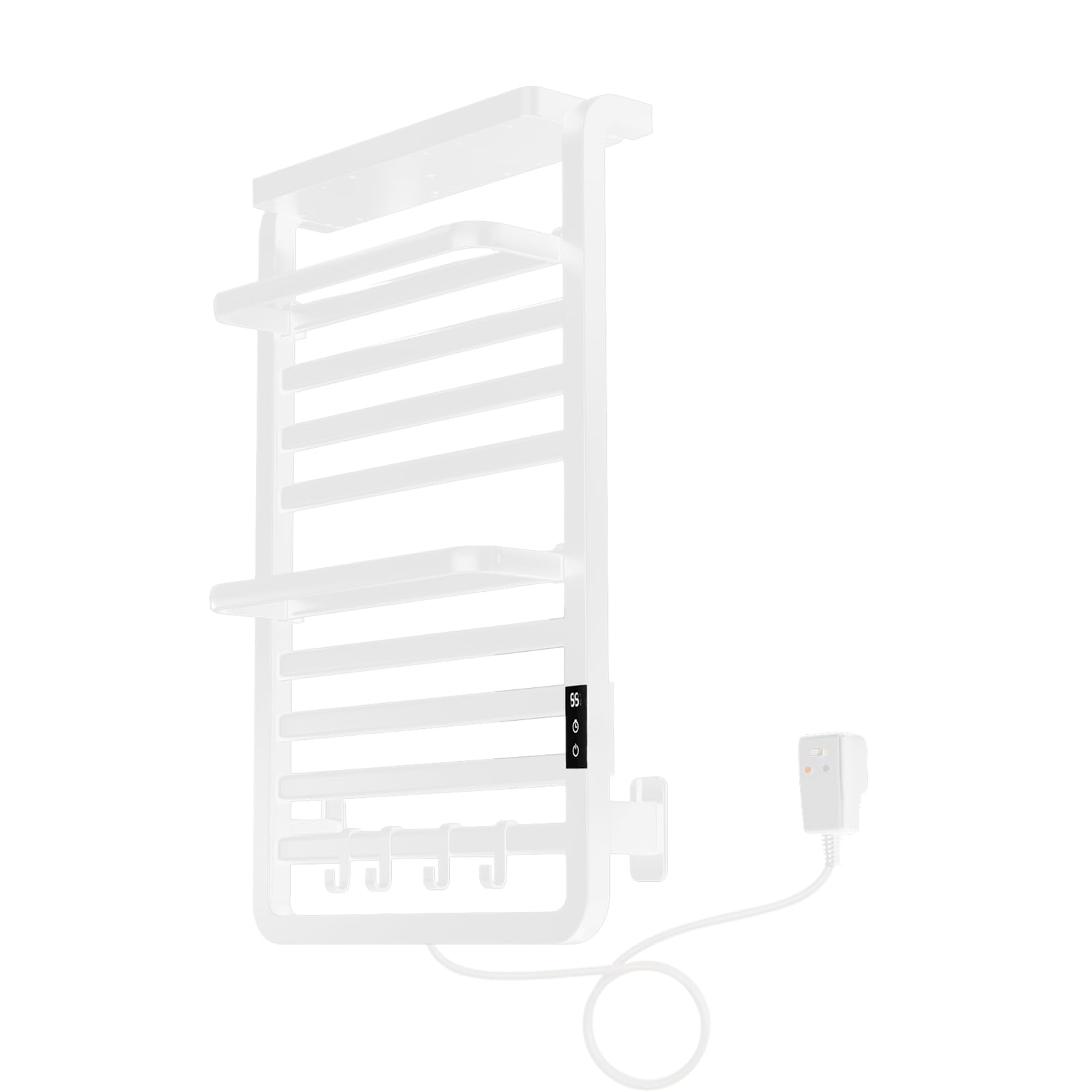 TINS Scaldasalviette Elettrico Termoarredo Bagnocon Conschermo LED e App Portasciugamani Elettrico Temporizzatori e Termostato con Ganci Rimovibili e Aste Appendiabiti Rimovibili- White 49x13.2x78cm