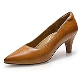 Mona flying Women's Leather Comfort Closed Pointed Toe Pumps Womens High Heels Work Office Dress Shoes for Ladies Brown
