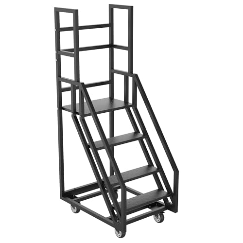 Rolling Ladder, 4 Step Stairs with Lockable Wheels, Industrial Rolling