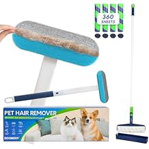 BOOMJOY Pet Hair Rmover Set - Long Handle Hair Remover Brush, Extra-Wide Lint Rollers for Floor