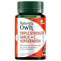Nature's Own Garlic + Vitamin C, Horseradish, Fenugreek & Marshmallow, Triple strength Tablets 60 - Reduces Duration & Severity of Common Cold Symptoms - Traditionally Used to Relieve coughs