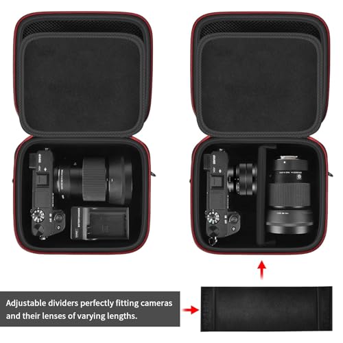 casmilee Kameratasche für Sony Alpha ZV-E10 Alpha a6400/ a6700/ a6100/ a6000/ a6600/ a6500 spiegellose Digitalkamera, harte Reisetasche mit Schultergurt für Objektiv & Zubehör (Schwarz, Medium)
