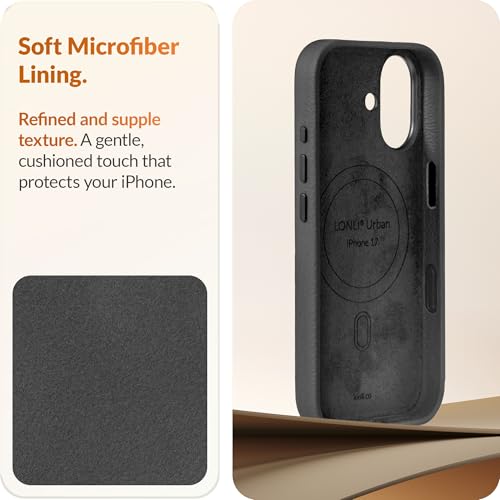 LONLI Urban | Pebbled Leather - European Genuine Pebbled Leather Case for iPhone 17 - [Built-in Camera Control and Compatible with Magsafe] - Black by LONLI - Image 5