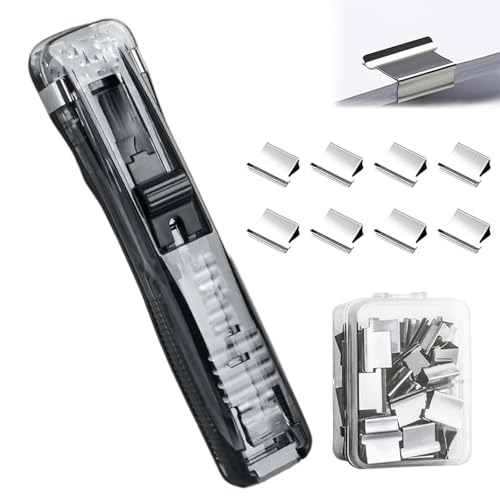 Portable Binder Clip Stapler - Includes 58 Reusable Clips, 1/2 Pcs Portable Binder Clip Stapler, One-Hand Operation Staple-Free 