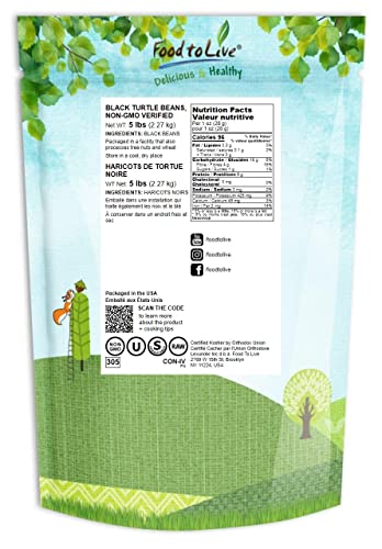 Black Turtle Beans, 5 Pounds – Non-Gmo Verified, Whole Dried Beans, Sproutable, Vegan, Kosher, Bulk. Low Sodium. Great Source Of Plant Based Protein, Fiber. Great For Bean Soup, Salads, Stews, Chili. #TOP1